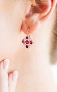 Victorian Earrings Red Sapphires Diamonds