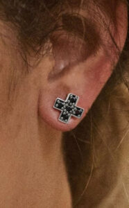 Silver Swiss Cross Black Diamond Earrings