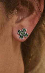 Silver Swiss Cross Green Tsavorite Earrings