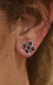 Silver Swiss Cross Red Sapphire Earrings