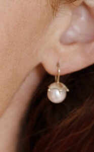 Yellow Gold Crown Pearl Earrings