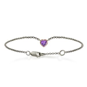 Silver 9ct red gold amethyst heart bracelet by Scarab Jewellery Studio - February Birthstone Jewelry