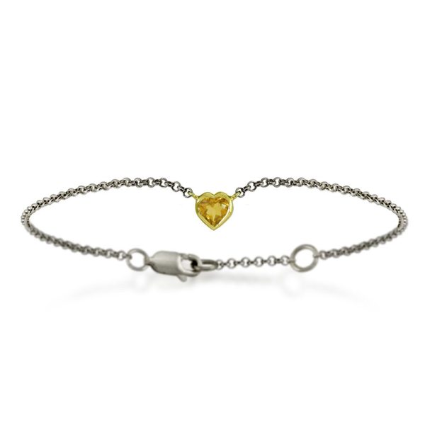 Silver 9ct yellow gold citrine heart bracelet by Scarab Jewellery Studio