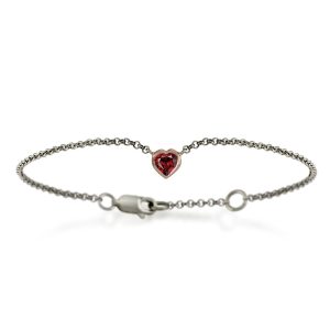 Silver 9ct red gold garnet heart bracelet by Scarab Jewellery Studio