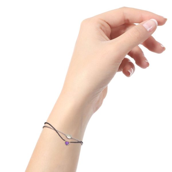 Silver 9ct red gold amethyst heart bracelet by Scarab Jewellery Studio
