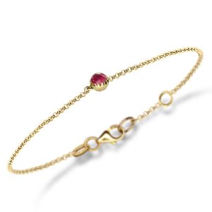 Dainty Daisy Pink Tourmaline Cabochon Gold Bracelet by Scarab Jewellery Studio