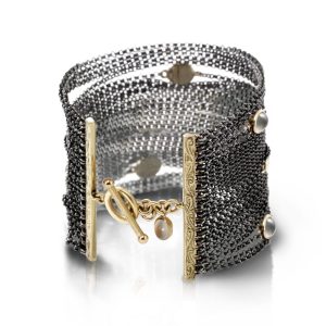 multi strand silver moonstone cuff bracelet by Scarab Jewellery Studio