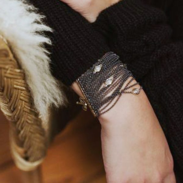 multi strand silver moonstone cuff bracelet by Scarab Jewellery Studio