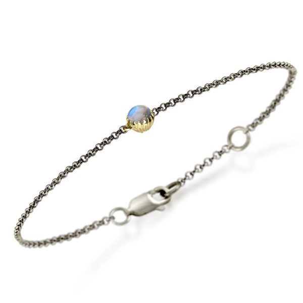 Dainty Daisy Rainbow Moonstone Cabochon Bracelet by Scarab Jewellery Studio