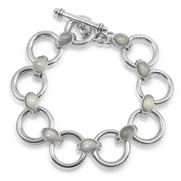 Moonstone Circle Bracelet with Moonstone cabouchon links by Scarab Jewellery Studio