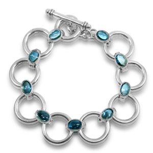 Swiss Blue Topaz Circle Bracelet with Swiss Blue Topaz cabouchon links by Scarab Jewellery Studio