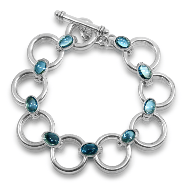 Swiss Blue Topaz Circle Bracelet with Swiss Blue Topaz cabouchon links by Scarab Jewellery Studio