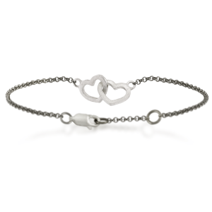 Two Hearts Bracelet in silver by Scarab Jewellery Studio
