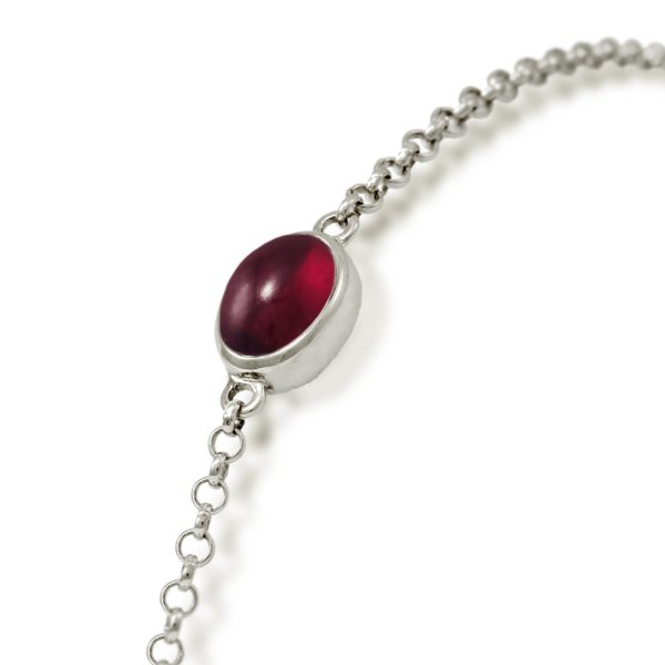 close up of Garnet Cabochon Bracelet - silver - by Scarab Jewellery Studio