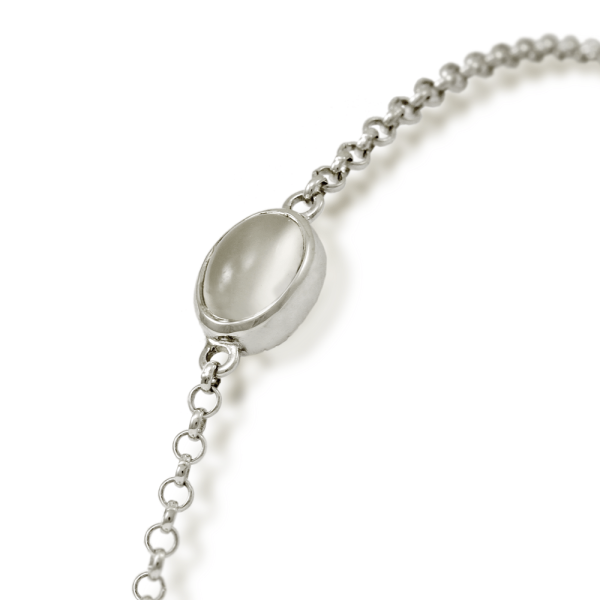 close up of Moonstone Cabochon Bracelet - silver - by Scarab Jewellery Studio