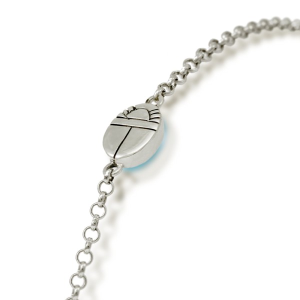 close up of back detail Blue Topaz Cabochon Bracelet - silver - by Scarab Jewellery Studio