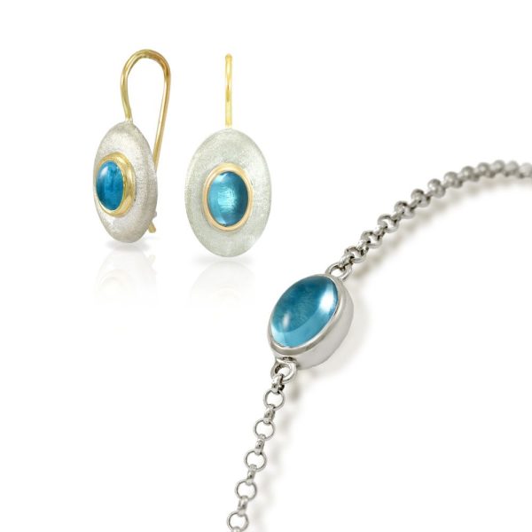 Earrings Blue Topaz Silver Bracelet bundle by Scarab Jewellery Studio