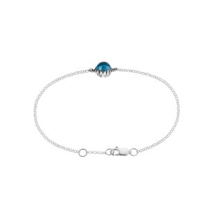 Dainty Namaqua Daisy Swiss Blue Topaz Cabochon Silver Bracelet