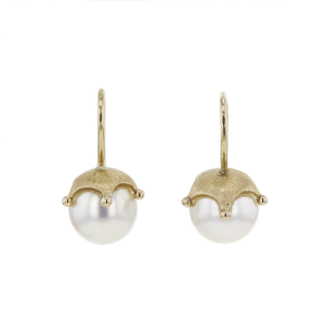 Yellow Gold Crown Pearl Earrings
