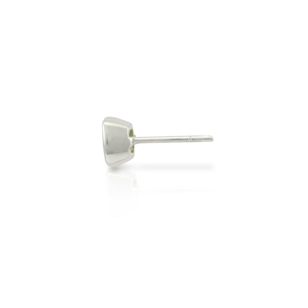 Side view of Peridot Stud Earring set in Silver by Scarab Jewellery Studio
