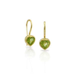 Peridot Heart Earrings set in Gold by Scarab Jewellery Studio