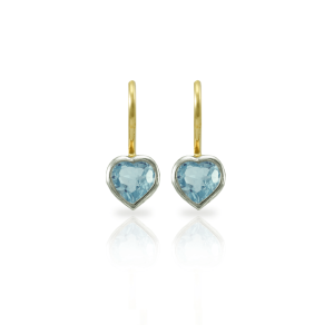 Swiss Blue Topaz heart earrings in silver and gold by Scarab Jewellery Studio