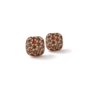 Gold Cognac Diamond Pave Earrings with one cheeky sapphire by Scarab Jewellery Studio