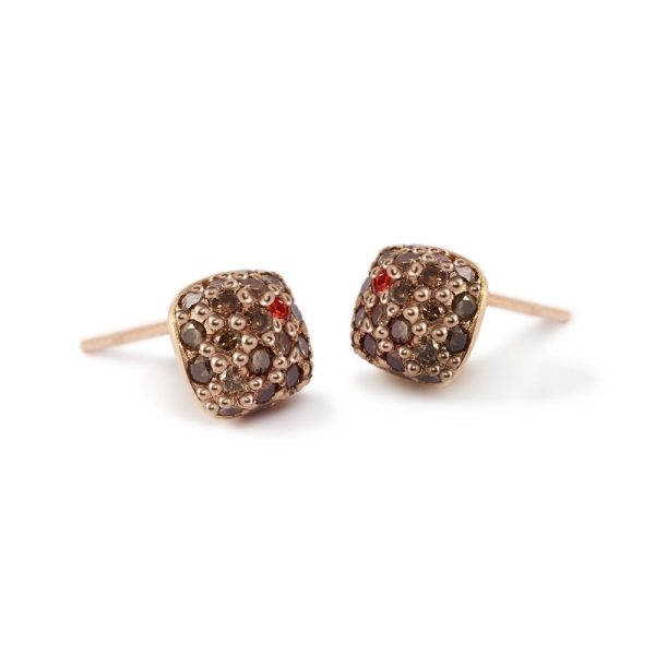 Gold Cognac Diamond Pave Earrings with one cheeky sapphire by Scarab Jewellery Studio