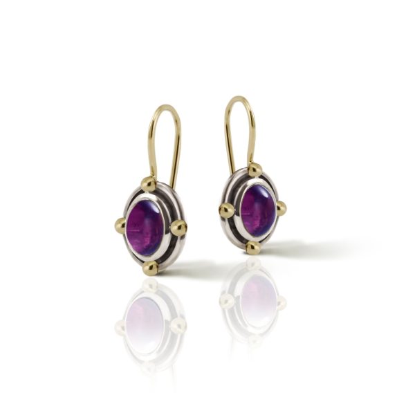 Oval Amethyst Cabochon Drop Earrings by Scarab Jewellery Studio - February Birthstone Jewelry