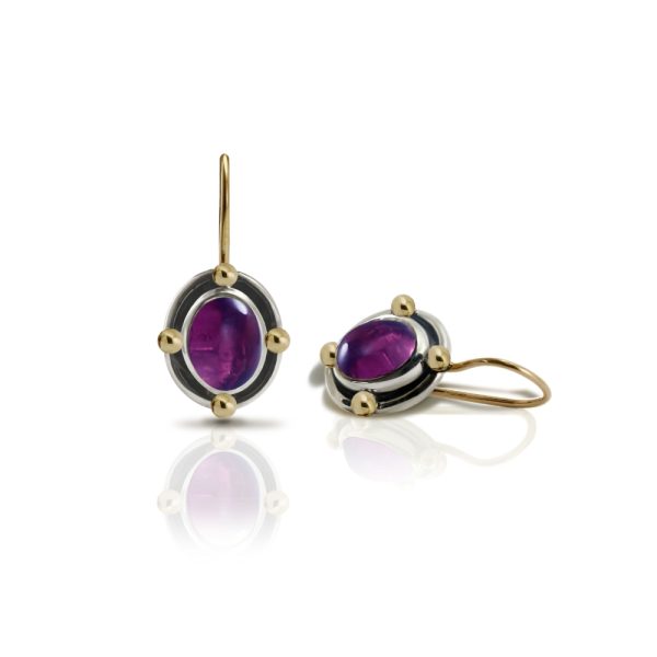 Oval Amethyst Cabochon Drop Earrings by Scarab Jewellery Studio - February Birthstone Jewelry
