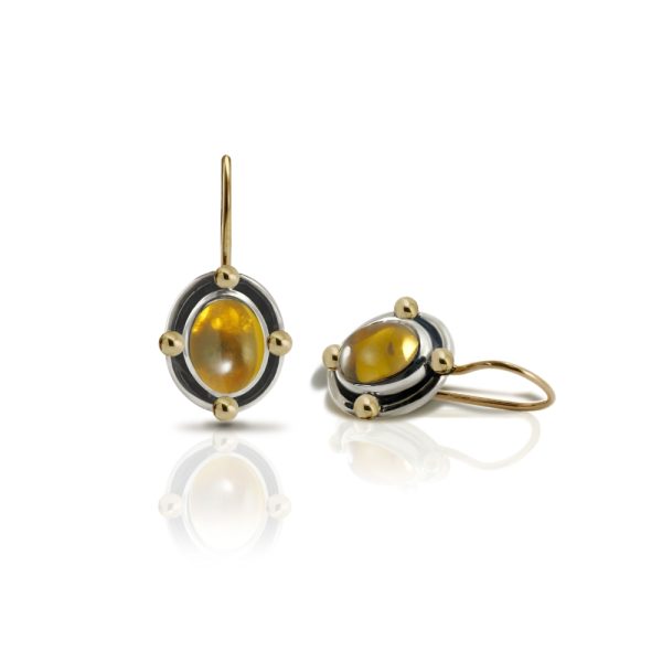 Oval Citrine Cabochon Drop Earrings by Scarab Jewellery Studio