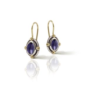 Oval Iolite Cabochon Drop Earrings by Scarab Jewellery Studio