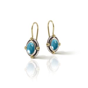 Oval Blue Topaz Cabochon Drop Earrings by Scarab Jewellery Studio
