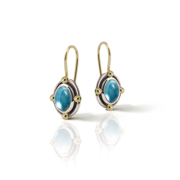 Oval Blue Topaz Cabochon Drop Earrings by Scarab Jewellery Studio