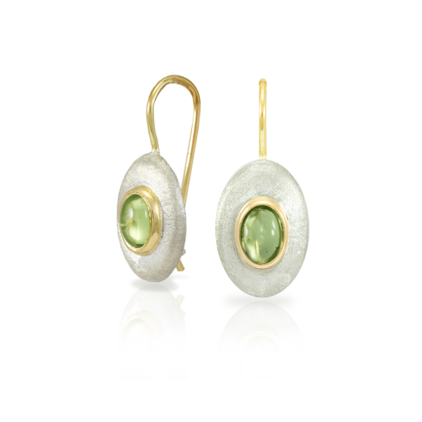 surfboard earrings peridot by Scarab Jewellery Studio