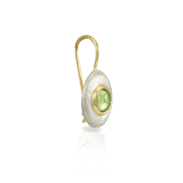 three quarter view - E37 Surfboard Peridot Earrings