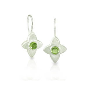 E40 Peridot Silver Flower Petal Earrings