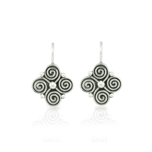 Silver spiral clover earrings with blackened detail - Scarab Jewellery Studios