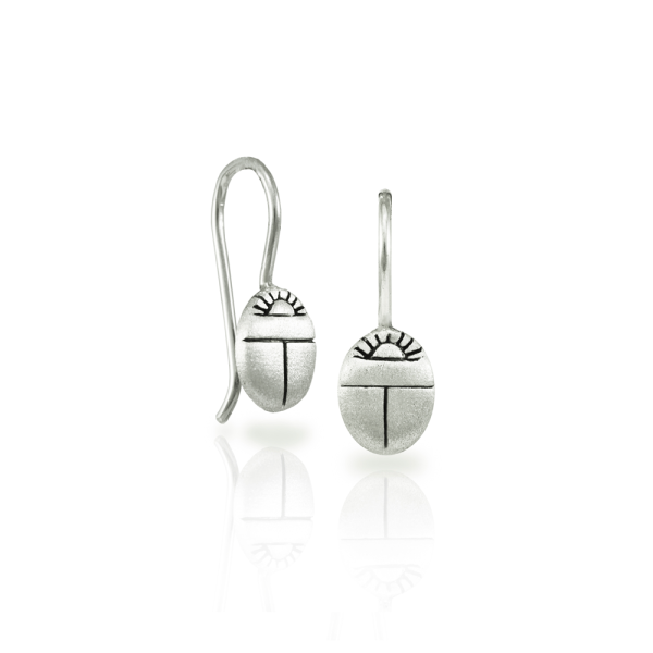 Small solid silver Scarab Beetle Earrings by Scarab jewellery Studio