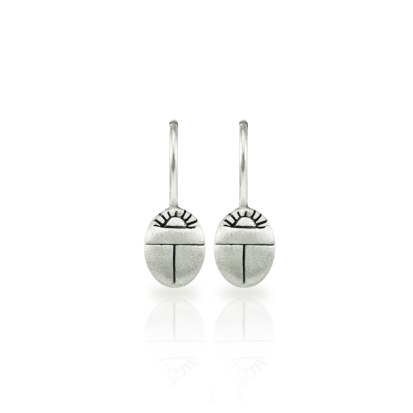 Tiny Scarab Beetle Earrings in solid silver by Scarab jewellery Studio