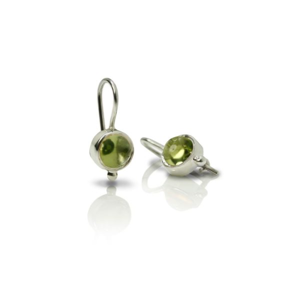 silver peridot drop earrings by Scarab Jewellery Studio