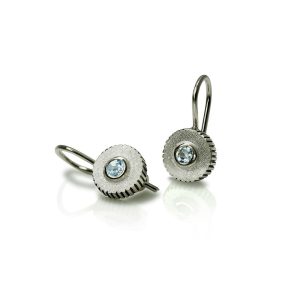 Blue Topaz Silver Round Cog Earrings by Scarab Jewellery Studio