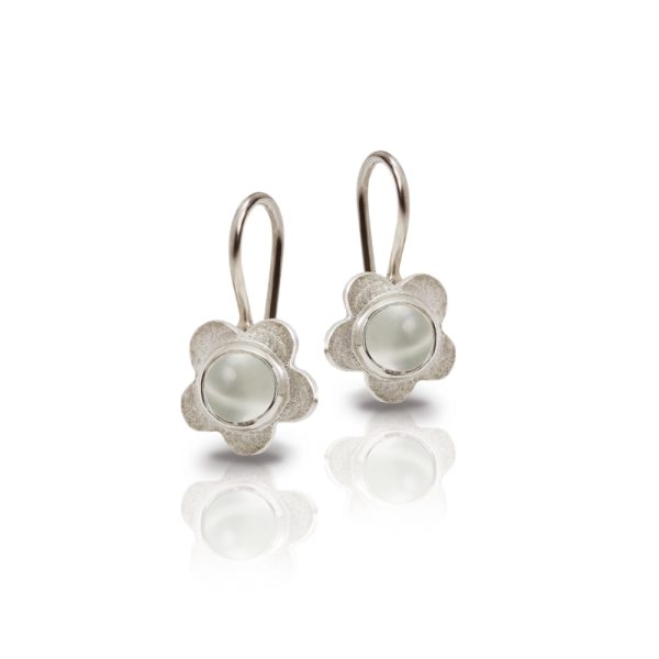 Silver Shasta Daisy Moonstone Earrings by Scarab Jewellery Studio