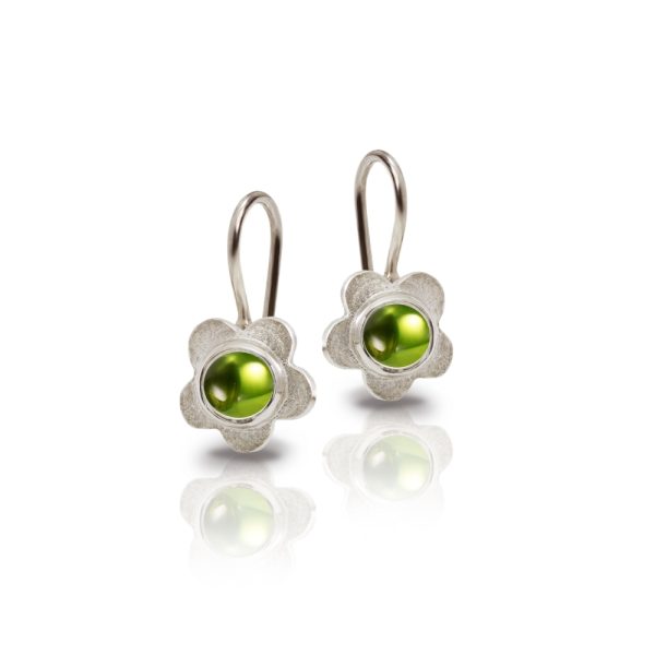 Silver Shasta Daisy Peridot Earrings by Scarab Jewellery Studio