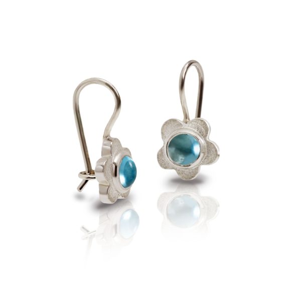 Silver Shasta Daisy Blue Topaz Earrings by Scarab Jewellery Studio