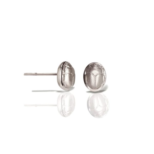 silver scarab stud earrings - silver chubby bean scarab studs - by Scarab jewellery Studio