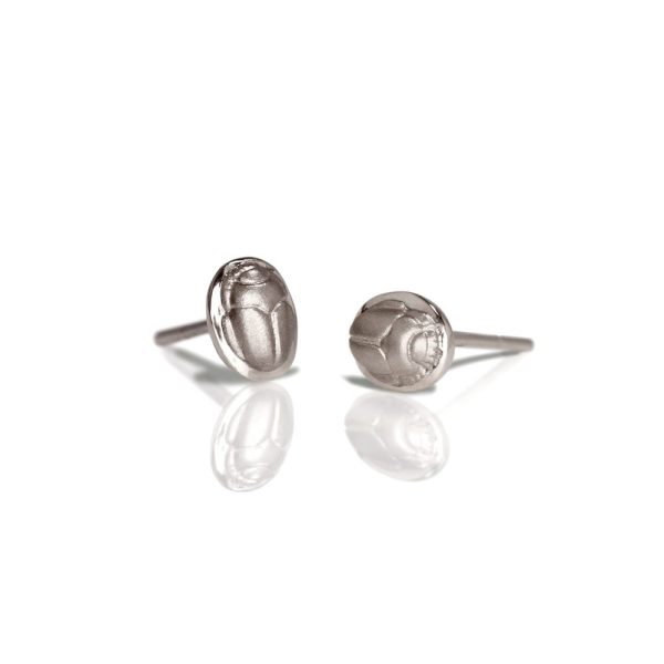 silver scarab stud earrings - silver chubby bean scarab studs - by Scarab jewellery Studio