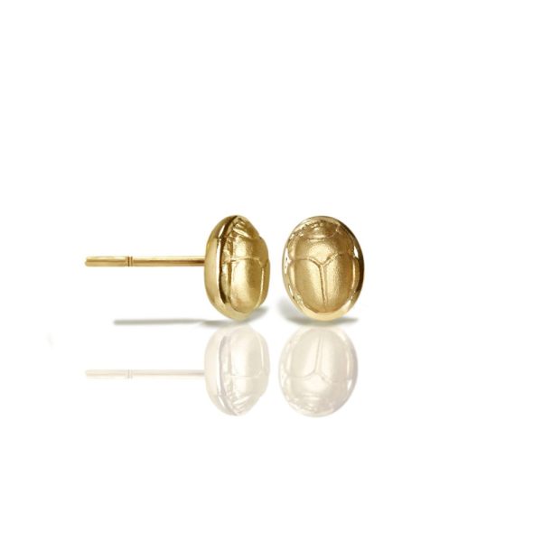 yellow gold scarab stud earrings - yellow gold chubby bean scarab studs - by Scarab jewellery Studio