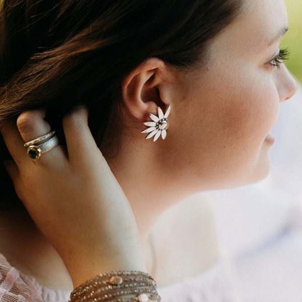 Silver Dandelion Stud Earrings by Scarab Jewellery Studio
