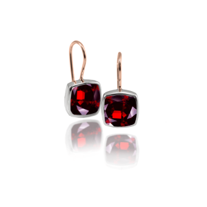 Silver Gold Garnet Earrings by Scarab Jewellery Studio
